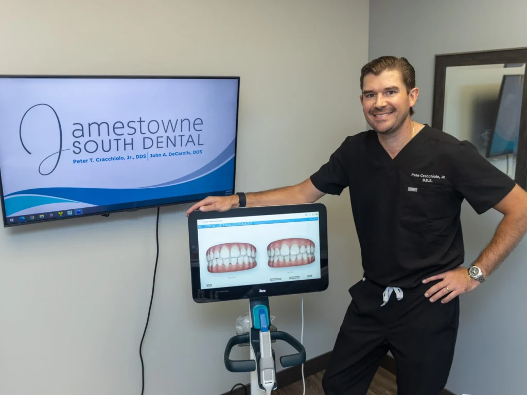 Dr. Pete Cracchiolo with the iTero intraoral scanner at Jamestowne South Dental in Bingham Farms, MI